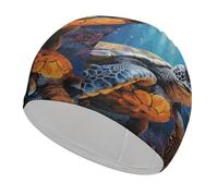 Painted Sea Turtle Swim Cap for Women Men Waterproof Bathing Caps Keep Hair Dry Elasticity Adult Swimming Caps Comfortable Long Hair Swim Hat Non-Slip Fabric Swimming Cap