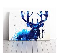 Painted Stag Abstract White, Grey, Red | Canvas Wall Art Print | Framed & Ready to Hang Picture | Modern Home Decor for Living Room, Bedroom, Kitchen or Office | 30x20 Inches