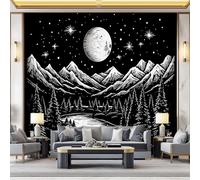 Painted Starry Sky Mountains Trees Wall Mural - 250 x 175 cm (W x H) 3D Photo Wallpaper, Black White Large Murals & Room Decor for Living Room Playroom Nursery Teen Room Kids' Photo Mural Wall Art