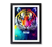 Painted Tiger No.2 Abstract Framed Print | A2 Black Framed Wall Art | Ready to Hang | Abstract Animal Picture | Living Room Bedroom Lounge Office