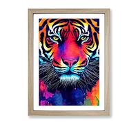 Painted Tiger No.3 Abstract Framed Print | A3 Oak Framed Wall Art | Ready to Hang | Abstract Animal Picture | Living Room Bedroom Lounge Office