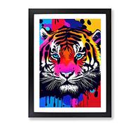 Painted Tiger No.4 Abstract Framed Print | A3 Black Framed Wall Art | Ready to Hang | Abstract Animal Picture | Living Room Bedroom Lounge Office