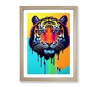 Painted Tiger No.5 Abstract Framed Print | A4 Oak Framed Wall Art | Ready to Hang | Abstract Animal Picture | Living Room Bedroom Lounge Office