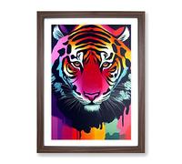 Painted Tiger No.6 Abstract Framed Print | A4 Walnut Framed Wall Art | Ready to Hang | Abstract Animal Picture | Living Room Bedroom Lounge Office