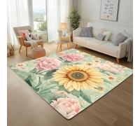 Painted Vintage Peony Rugs for Living Room 140x200cm Non-Slip Washable Rug for Bedroom large Thin Short Pile Floor Carpet Sunflower Area Rug for Office Dinning Room Playroom