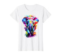 Painted Watercolour Elephant Value Graphic T-Shirt, Women, White, M