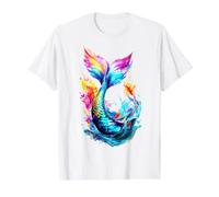 Painted Watercolour Mermaid Tail Value Graphic T-Shirt, Men, White, M