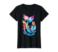 Painted Watercolour Mermaid Tail Value Graphic T-Shirt, Women, Black, XL