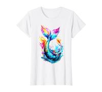 Painted Watercolour Mermaid Tail Value Graphic T-Shirt, Women, White, M