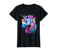 Painted Watercolour Unicorn Value Graphic T-Shirt, Women, Black, M