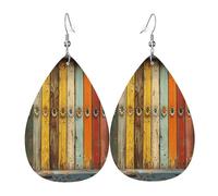 Painted wooden strips Women's Teardrop Leather Earrings - Lightweight PVC Dangle Earrings, 925 Silver Hooks, Double-Sided Prints | Hypoallergenic Gift