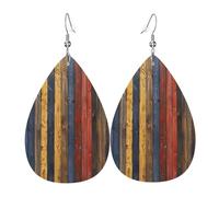 Painted wooden strips Women's Teardrop Leather Earrings - Lightweight PVC Dangle Earrings, 925 Silver Hooks, Double-Sided Prints | Hypoallergenic Gift