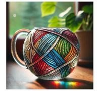 Painted Yarn Ball Mug | Unique Stained Glass Knitting Wool Coffee Mug | Funny Crochet-Themed Tea Cup Gift for Crafters & Knitters