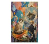 Painter Cat Floating Island Jigsaw Puzzle 1000 Pieces in Wood
