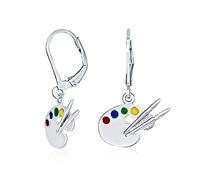 Painter Drawing Multi Color Enamel Future Artist Palette Art Paint Brush Dangle Earrings For Women Teen Art Teacher Women .925 Sterling Silver