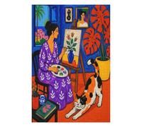 Painter Woman Cats Jigsaw Puzzle 1000 Pieces in Wood, Mind Game
