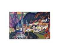 Painter Work Posters Davos with Church By Ernst Ludwig Kirchner》 Room Aesthetic Print Art Wall Painting Canvas Modern Bedroom Decor 08x12inch(20x30cm)