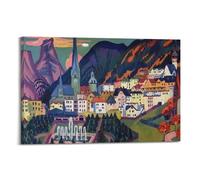 Painter Work Posters Davos with Church By Ernst Ludwig Kirchner》 Wall Art Bedroom Prints Home Decor Hanging Picture Canvas Paintings 12x18inch(30x45cm)