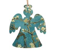 Painting Almond Blossoms Printed Angel Shape Xmas Ornaments 1 Pcs, Christmas wooden pendant Hanging for Xmas Tree Home Indoor Outdoor Decor
