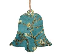 Painting Almond Blossoms Printed Bell Shape Xmas Ornaments 1 Pcs, Christmas wooden pendant Hanging for Xmas Tree Home Indoor Outdoor Decor