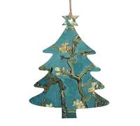 Painting Almond Blossoms Printed Christmas Tree Shape Xmas Ornaments 1 Pcs, Christmas wooden pendant Hanging for Xmas Tree Home Indoor Outdoor Decor