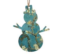 Painting Almond Blossoms Printed Snowman Shape Xmas Ornaments 1 Pcs, Christmas wooden pendant Hanging for Xmas Tree Home Indoor Outdoor Decor