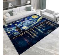 Painting Area Rugs Starry Night City Landscape Short Pile Soft Rugs Washable Indoor Non Slip Floor Mat For Living Room Bedroom Office Kitchen Decor,