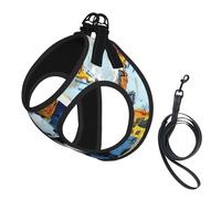 Painting Art Abstract Print Adjustable Harness Leash Set For Cats And Dogs, Soft Breathable Kitten Puppy Mesh Vest With Reflective Design, Escape-Proof Lead For Small Pets Walking Training