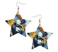Painting Art Abstract Women's Fashion Earrings, Celestial Dangle Earrings, Star Shape Jewelry for a Versatile