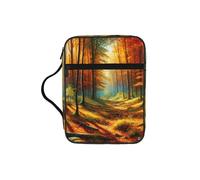 Painting-Autumn-Forest-Road Bible Cover Case with Handle, Water-Resistant Oxford Fabric Bible Bag Organizer with Zipper Pockets for Church