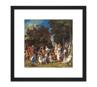 Painting Bellini Titian The Feast Of The Gods 8X8 Inch Square Wooden Framed Wall Art Print Picture with Mount Artery8 Black One Size
