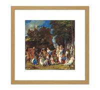 Painting Bellini Titian The Feast Of The Gods 8X8 Inch Square Wooden Framed Wall Art Print Picture with Mount Artery8 Light Oak One Size