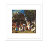 Painting Bellini Titian The Feast Of The Gods 8X8 Inch Square Wooden Framed Wall Art Print Picture with Mount Artery8 White One Size