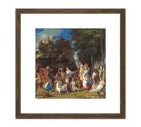 Painting Bellini Titian The Feast Of The Gods 8X8 Inch Square Wooden Framed Wall Art Print Picture with Mount Artery8 Brown One Size
