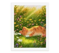 Painting by Number Kits - 40x30cm ，DIY Canvas Oil Painting Kit for Adults，A Cute Orange Tabby Cat Sleeping in A Field of Colorful Flowers.