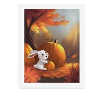 Painting by Number Kits - 40x30cm ，DIY Canvas Oil Painting Kit for Adults，A Cute White Rabbit Holding an Orange Pumpkin in Front of Autumn Leaves.