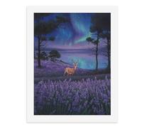 Painting by Number Kits - 40x30cm ，DIY Canvas Oil Painting Kit for Adults，A Deer Stands Amidst A Field of Lavender Under A Starry Sky with Auroras.