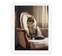 Painting by Number Kits - 40x30cm ，DIY Canvas Oil Painting Kit for Adults，A Fluffy Cat Sits on an Ornate Armchair.