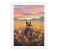 Painting by Number Kits - 40x30cm ，DIY Canvas Oil Painting Kit for Adults，A Fox Wearing Glasses Stands in A Wheat Field at Sunset.