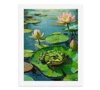 Painting by Number Kits - 40x30cm ，DIY Canvas Oil Painting Kit for Adults，A Green Frog Sitting on A Lily Pad in A Pond.