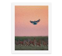 Painting by Number Kits - 40x30cm ，DIY Canvas Oil Painting Kit for Adults，A Group of Cats Chasing After A Bird in an Orange Sky.