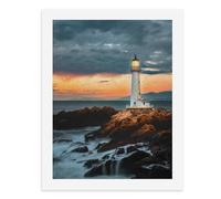 Painting by Number Kits - 40x30cm ，DIY Canvas Oil Painting Kit for Adults，A Lighthouse Stands Tall on Rocky Shores As The Sun Sets in The Distance.