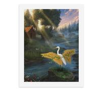 Painting by Number Kits - 40x30cm ，DIY Canvas Oil Painting Kit for Adults，A Majestic Egret with Golden Wings Stands Gracefully on A Rock by The River.