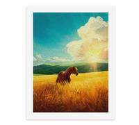 Painting by Number Kits - 40x30cm ，DIY Canvas Oil Painting Kit for Adults，A Majestic Horse Stands in A Golden Wheat Field As The Sun Sets.