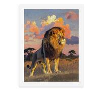 Painting by Number Kits - 40x30cm ，DIY Canvas Oil Painting Kit for Adults，A Majestic Lion Stands in The Savanna Under A Colorful Sky.
