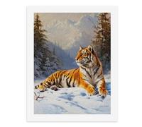 Painting by Number Kits - 40x30cm ，DIY Canvas Oil Painting Kit for Adults，A Majestic Tiger Resting in Snowy Mountains.