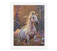 Painting by Number Kits - 40x30cm ，DIY Canvas Oil Painting Kit for Adults，A Majestic White Horse Galloping Through A Magical Forest.