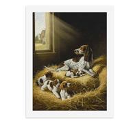 Painting by Number Kits - 40x30cm ，DIY Canvas Oil Painting Kit for Adults，A Mother Dog with Her Puppies in A Cozy Hay Nest.