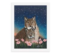 Painting by Number Kits - 40x30cm ，DIY Canvas Oil Painting Kit for Adults，A Mother Lynx and Her Cub Under A Starry Sky.