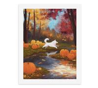 Painting by Number Kits - 40x30cm ，DIY Canvas Oil Painting Kit for Adults，A Playful White Dog Bounding Through an Autumn Forest.